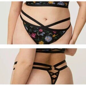 Torrid Black Floral Printed Mesh Strappy G String Panty Plus Size 2X  NWT